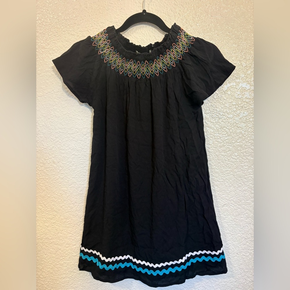 Miken Swim Cover Up Dress Women XS Black Embroidered‎ Boho Beach Tunic